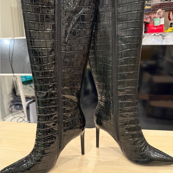 INC International Concepts Shoes - INC International Concepts Black Croc-Embossed Pointed-Toe Stiletto Knee Boots